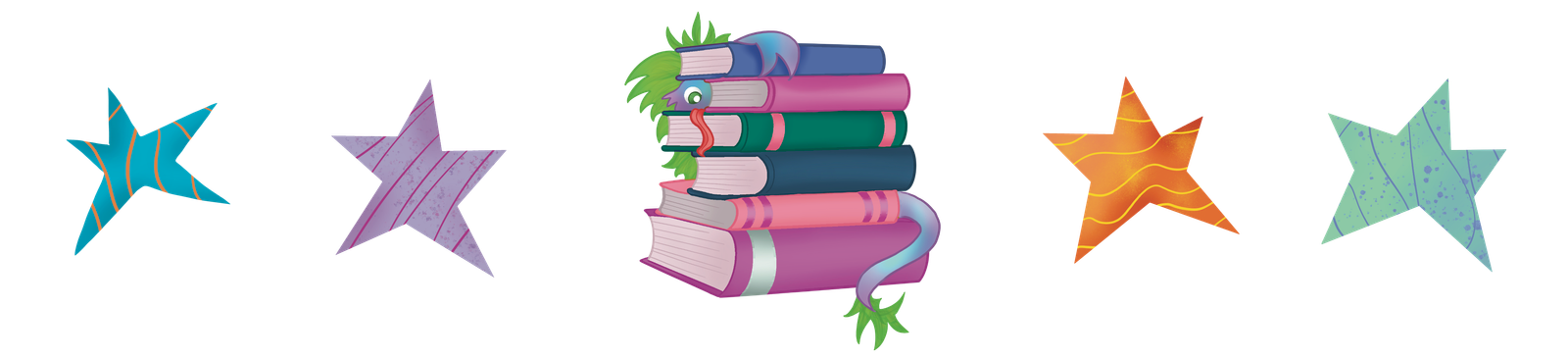 Lisk with Stars Divider Lisk creature with books and stars